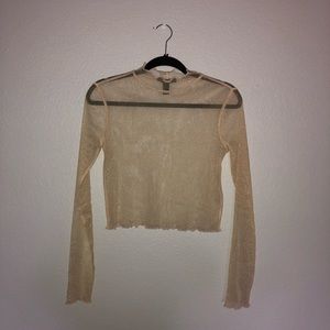 Shimmer long sleeve mesh cropped tee